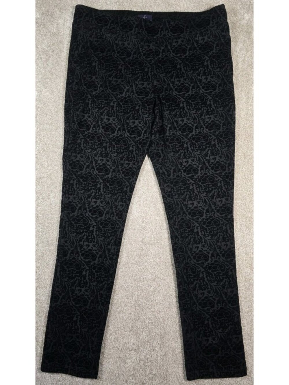 NYDJ Black Flocked Damask Skinny Pants Primrose Lift Tuck Technology Sexy sz 14